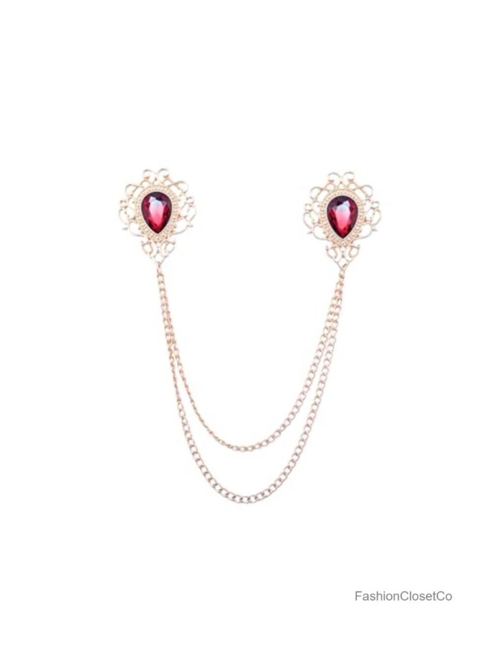 Waterdrop Gemstone Chain Brooch Crystal Teardrop Lapel Pin Women Party